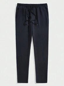 Manfinity NiteLyfe Hombres Pantalones unicolor de cintura con cordón - Azul Marino - Ver 1