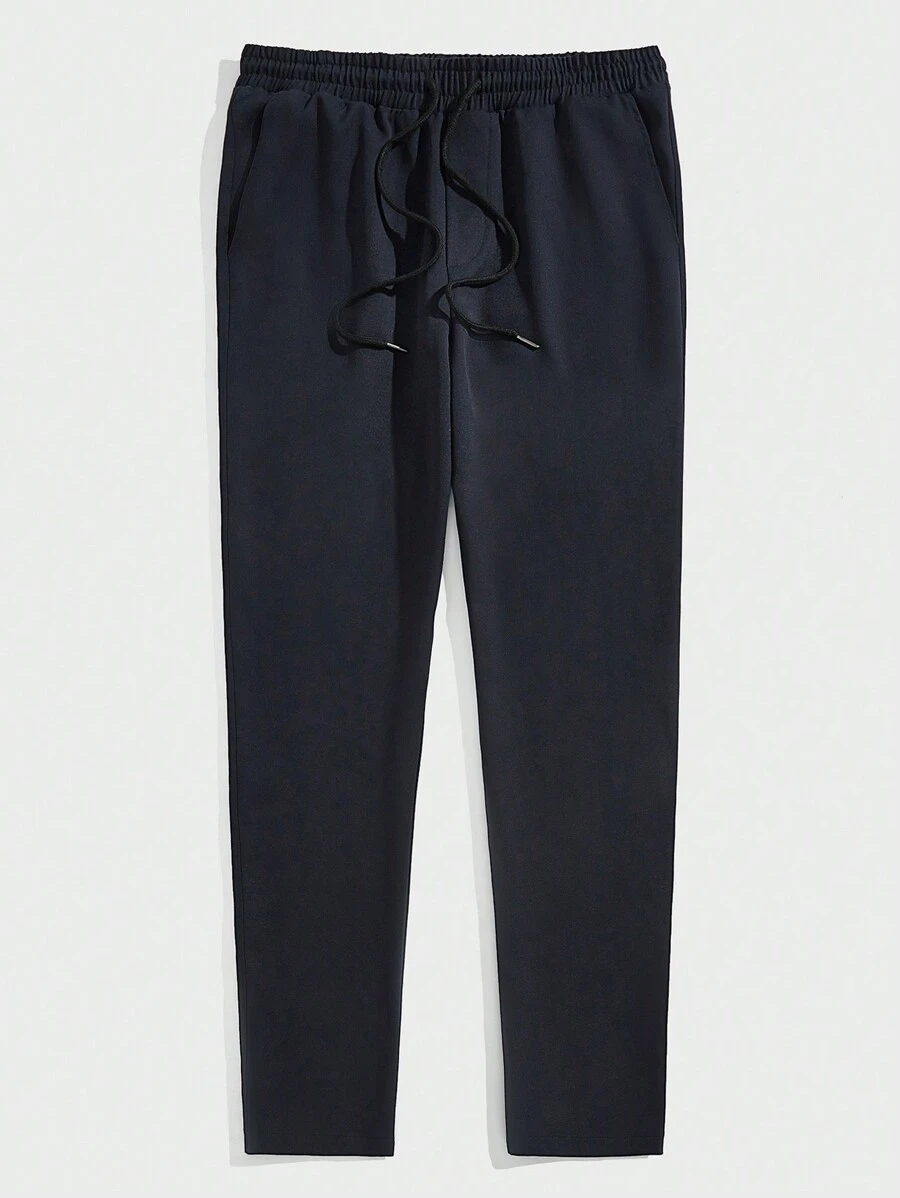 Manfinity NiteLyfe Hombres Pantalones unicolor de cintura con cordón - Azul Marino - Ver 1