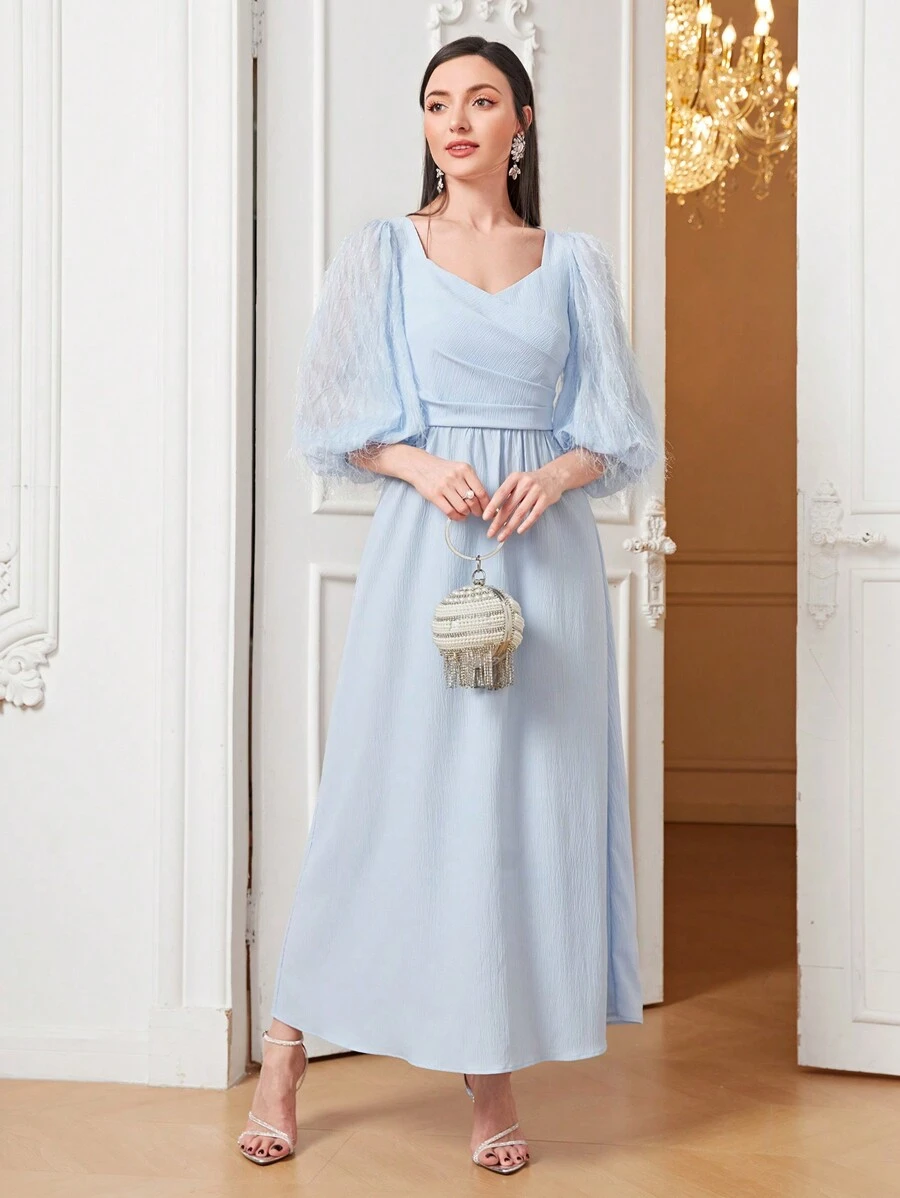 Modelyn Sweetheart Neck Lantern Sleeve Dress - Baby Blue - View 1