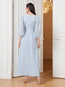 Modelyn Sweetheart Neck Lantern Sleeve Dress - Baby Blue - View 2