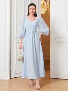 Modelyn Sweetheart Neck Lantern Sleeve Dress - Baby Blue - View 3