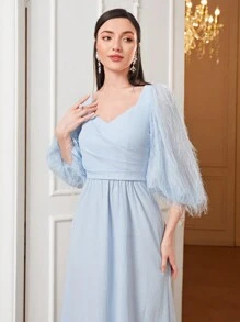 Modelyn Sweetheart Neck Lantern Sleeve Dress - Baby Blue - View 4