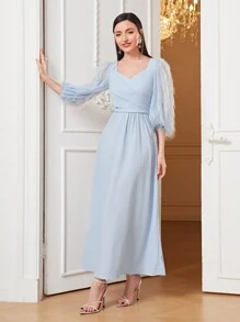 Modelyn Sweetheart Neck Lantern Sleeve Dress - Baby Blue - View 5
