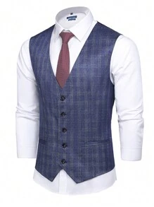 Manfinity Mode Áo cộc tay Nam Nút phía trước Sọc ca rô Công việc - Màu xanh hải quân - Xem 1