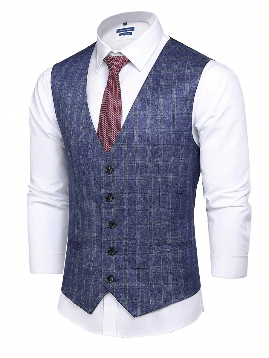 Manfinity Mode Áo cộc tay Nam Nút phía trước Sọc ca rô Công việc - Màu xanh hải quân - Xem 1