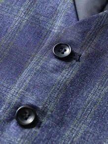 Manfinity Mode Áo cộc tay Nam Nút phía trước Sọc ca rô Công việc - Màu xanh hải quân - Xem 4