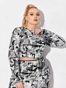 Spookish Delight Hơn Đồ họa Hoạt hình Áo phông Crop - Đen và trắng - Xem 4