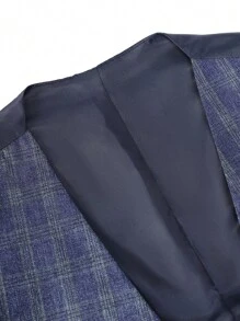 Manfinity Mode Áo cộc tay Nam Nút phía trước Sọc ca rô Công việc - Màu xanh hải quân - Xem 7