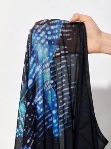 Alaynsia 大碼蝴蝶圖案落肩袖網紗上衣不附胸罩 - 黑色 - 查看 4