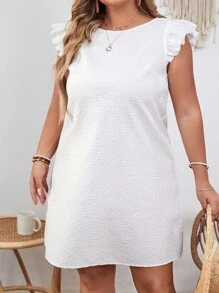 SHEIN VCAY 大碼後背繫帶蝴蝶袖連衣裙 - 白色 - 查看 4