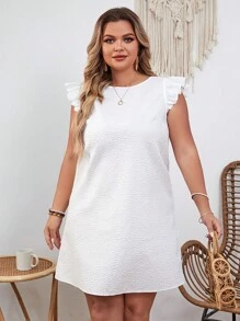 SHEIN VCAY 大碼後背繫帶蝴蝶袖連衣裙 - 白色 - 查看 5