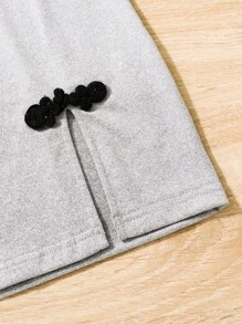 SHEIN 女孩中國龍印花下擺開叉吊帶連衣裙&盤口夾克 - 灰色 - 查看 7