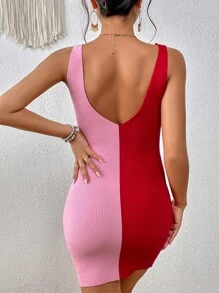 SHEIN VCAY Ladies áo len váy Gân đan Lộ Lưng Khối Màu Gợi cảm - Nhiều màu - Xem 3