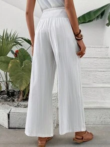 SHEIN VCAY 素色闊腿褲 - 白色 - 查看 2