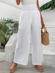 SHEIN VCAY 素色闊腿褲 - 白色 - 查看 4