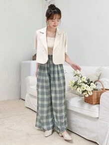 DAZY 格紋印花闊腿褲 - 彩色 - 查看 8