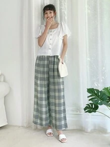 DAZY 格紋印花闊腿褲 - 彩色 - 查看 10