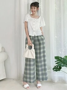 DAZY 格紋印花闊腿褲 - 彩色 - 查看 11