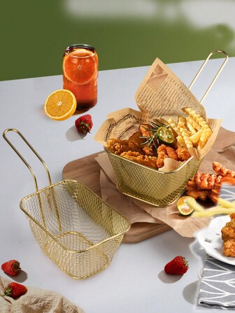 SHEIN 1入組不銹鋼法語油炸籃,零食託盤帶手柄適用於廚房