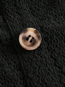 SHEIN EZwear 大碼一字肩木耳邊前紐扣緊身洋裝 - 黑色 - 查看 4