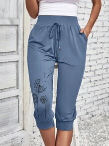 EMERY ROSE 印花前繫帶長褲 - 藏蓝色 - 查看 1