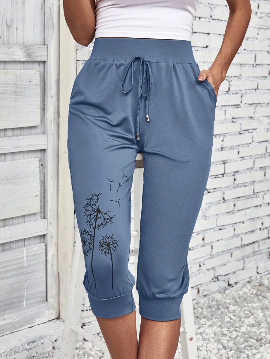 EMERY ROSE 印花前繫帶長褲 - 藏蓝色 - 查看 1