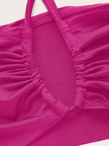 SHEIN ICON Bộ đồ hai mảnh nữ Hội Chữ thập Buộc lại xoắn lại màu trơn Giải trí - Màu Hồng Tươi - Xem 3