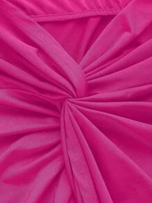 SHEIN ICON Bộ đồ hai mảnh nữ Hội Chữ thập Buộc lại xoắn lại màu trơn Giải trí - Màu Hồng Tươi - Xem 4