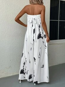 SHEIN LUNE Nhuộm buộc quần ống rộng Jumpsuit ống - Đen và trắng - Xem 2