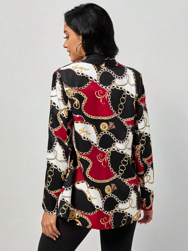 Chain Print Shawl Collar Blazer