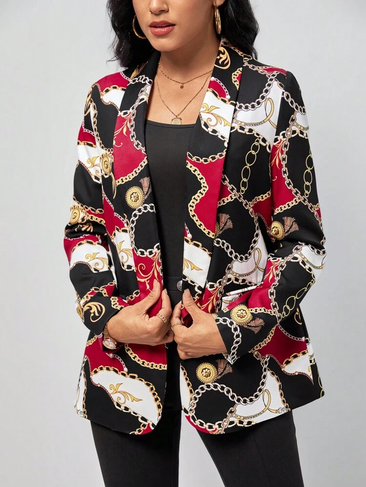 Chain Print Shawl Collar Blazer