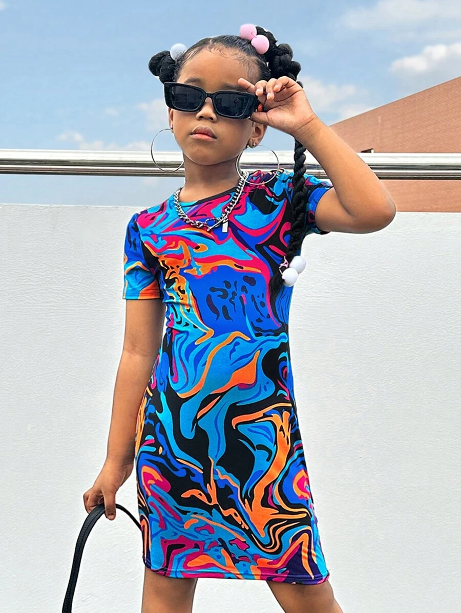 SHEIN 女孩滿版印花連衣裙 - 彩色 - 查看 1