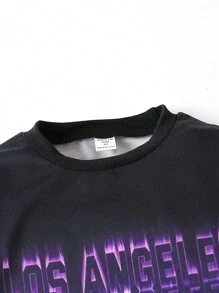 SHEIN Young Boy Letter Graphic Sweatshirt & Fire Print Joggers - Black - View 3