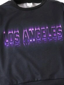 SHEIN Young Boy Letter Graphic Sweatshirt & Fire Print Joggers - Black - View 4