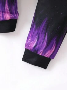 SHEIN Young Boy Letter Graphic Sweatshirt & Fire Print Joggers - Black - View 6