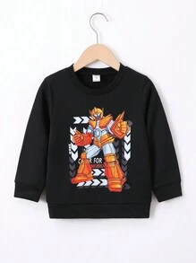 SHEIN Chàng trai trẻ Người máy In Đơn giản Tiếng Anh Sọc Giải trí Tay áo dài Áo nỉ Đối với Mùa thu - màu đen - Xem 1