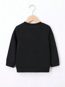 SHEIN Chàng trai trẻ Người máy In Đơn giản Tiếng Anh Sọc Giải trí Tay áo dài Áo nỉ Đối với Mùa thu - màu đen - Xem 2