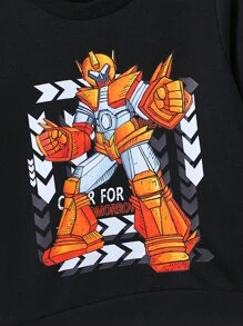 SHEIN Chàng trai trẻ Người máy In Đơn giản Tiếng Anh Sọc Giải trí Tay áo dài Áo nỉ Đối với Mùa thu - màu đen - Xem 4