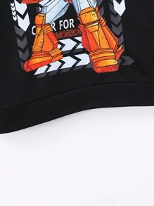 SHEIN Chàng trai trẻ Người máy In Đơn giản Tiếng Anh Sọc Giải trí Tay áo dài Áo nỉ Đối với Mùa thu - màu đen - Xem 6