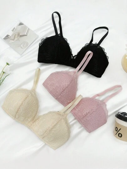 3入組蕾絲覆蓋無鋼圈文胸