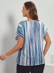 SHEIN LUNE 大碼紮染圖案蝙蝠袖襯衫 - 彩色 - 查看 2