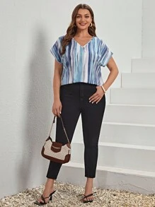 SHEIN LUNE 大碼紮染圖案蝙蝠袖襯衫 - 彩色 - 查看 4