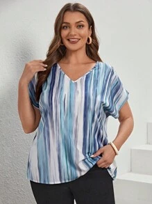 SHEIN LUNE 大碼紮染圖案蝙蝠袖襯衫 - 彩色 - 查看 6