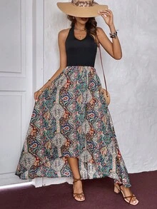 SHEIN LUNE Đầm Bất đối xứng Cao thấp Trọn gói Paisley Boho - Nhiều màu - Xem 3