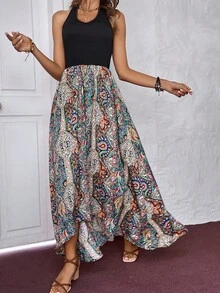SHEIN LUNE Đầm Bất đối xứng Cao thấp Trọn gói Paisley Boho - Nhiều màu - Xem 5