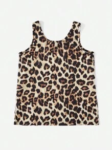 SHEIN LUNE 豹紋&字母圖案背心上衣 - 彩色 - 查看 6