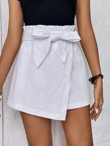 SHEIN LUNE 紙袋腰腰帶前圍裹裙裤 - 白色 - 查看 4