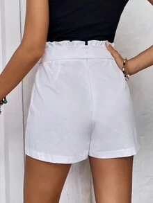 SHEIN LUNE 紙袋腰腰帶前圍裹裙裤 - 白色 - 查看 2