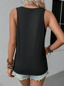 SHEIN LUNE Ladies Black Tank Top With Music Festival-Inspired Letter Design, Summer YOU HAD ME AT Day Drinking - Black - View 2