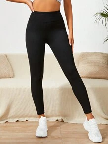 Yoga Basic 寬腰帶側邊手機口袋運動打底褲